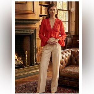 NWT IRO Paris Red Celena Ruffle V-Neck Blouse Top Size 40 (US 8)
